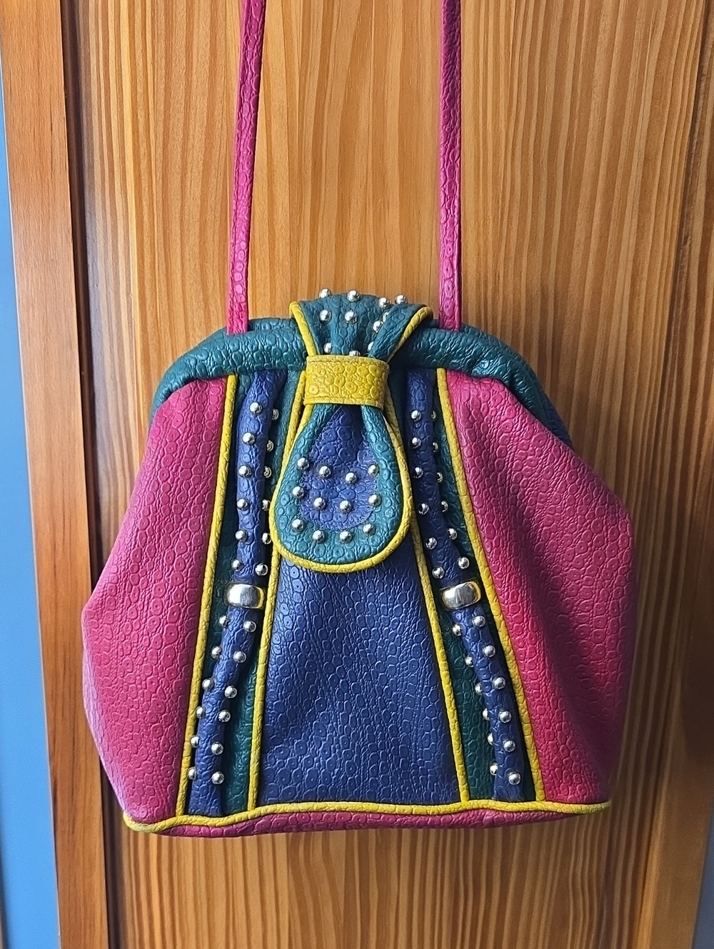 Color-Block Studded Bag- Unknown Brand